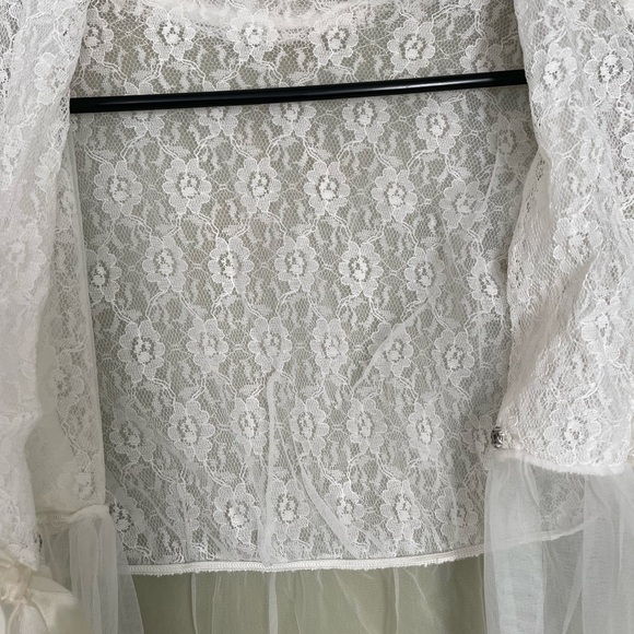 VTG 70s Elle White Sheer Lace Robe Sz Small - Picture 6 of 8